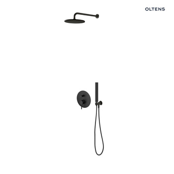 Zestaw Oltens Molle bateria podtynkowa z deszczownicą 22 cm Atran i kompletem prysznicowym Ume czarny mat 36614300