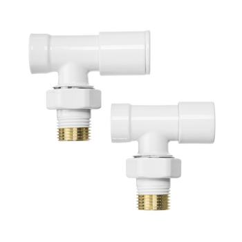 KOMPLET ZAWORÓW GRZEJNIKOWYCH - ZASILANIE + POWRÓT KATOWY BIAŁY