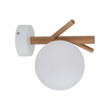 Kinkiet biały z drewnem, lampa ścienna kula 6W SHERON 5307