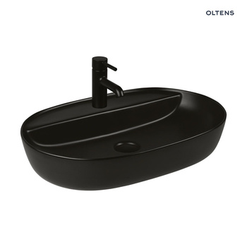 Oltens Hamnes Thin umywalka 62x42 cm nablatowa owalna z powłoką SmartClean czarny mat 41814300