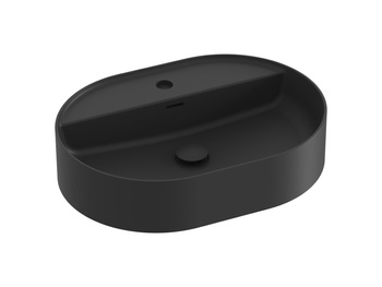 Ravak Owalna umywalka ceramiczna nablatowa Ravak Ceramic O Slim 55 cm z półką czarny mat XJX0D155002