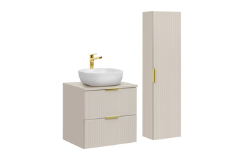 Zestaw meblowy 60cm z blatem, 1 umywalką nablatową Smile i Szafką wysoką Adel Cashmere – SET-ADC B CASHMERE 60CM SMILE 40 HIGH CABINET