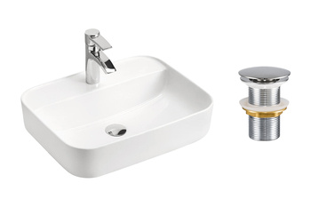 Umywalka nablatowa ceramiczna 50cm SET-MAGIC 50 DP T201L-3 Comad z korkiem click‑clack