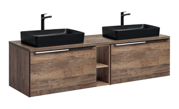 Zestaw meblowy 180cm z blatem i 2 umywalkami nablatowymi Slim Santa Fe Oak – set-sfo b 180cm un. 6275 black 81-01