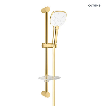 Oltens Driva EasyClick (S) Alling 60 zestaw prysznicowy z mydelniczką złoty połysk/biały 36005080